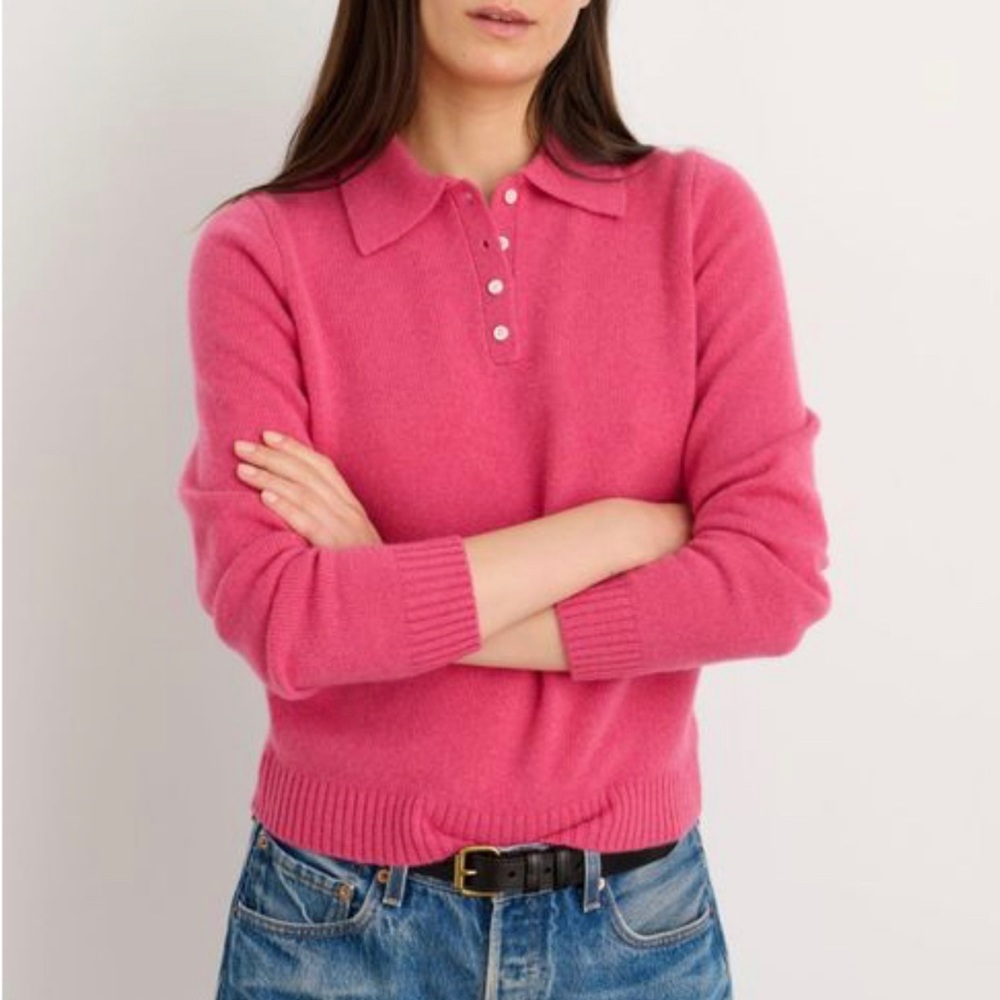 Alex Mill Alice Fragola Pink Cashmere Polo Sweater Size Large 100% Cashmere